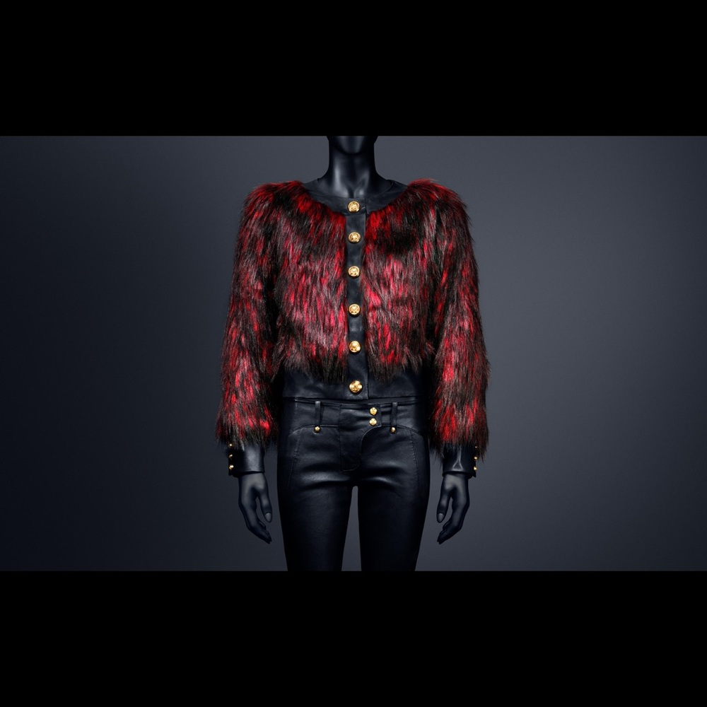 Balmain X H&M Red Faux Fur Coat